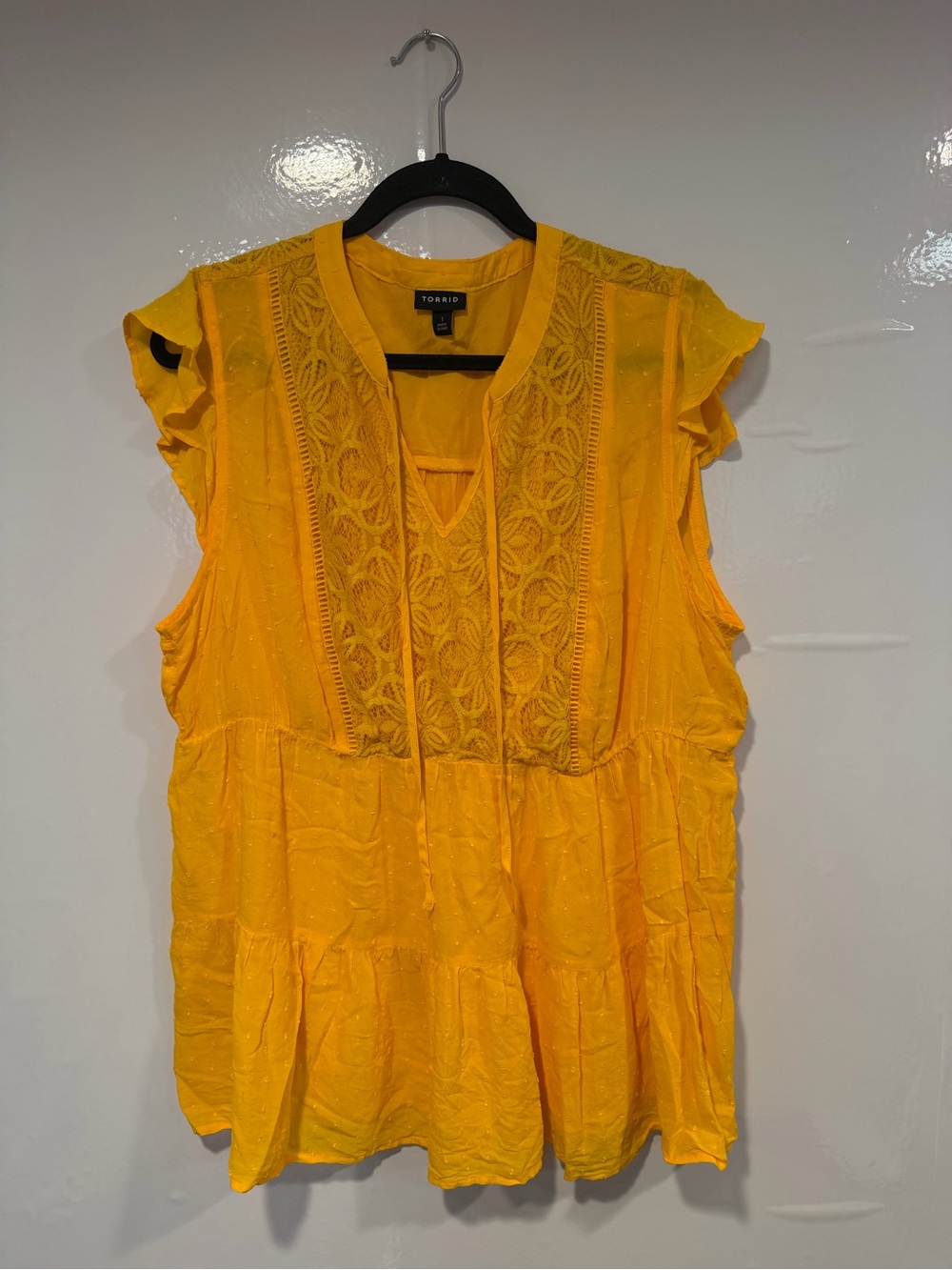 Torrid Yellow Crochet-Detail Flutter Sleeve Top